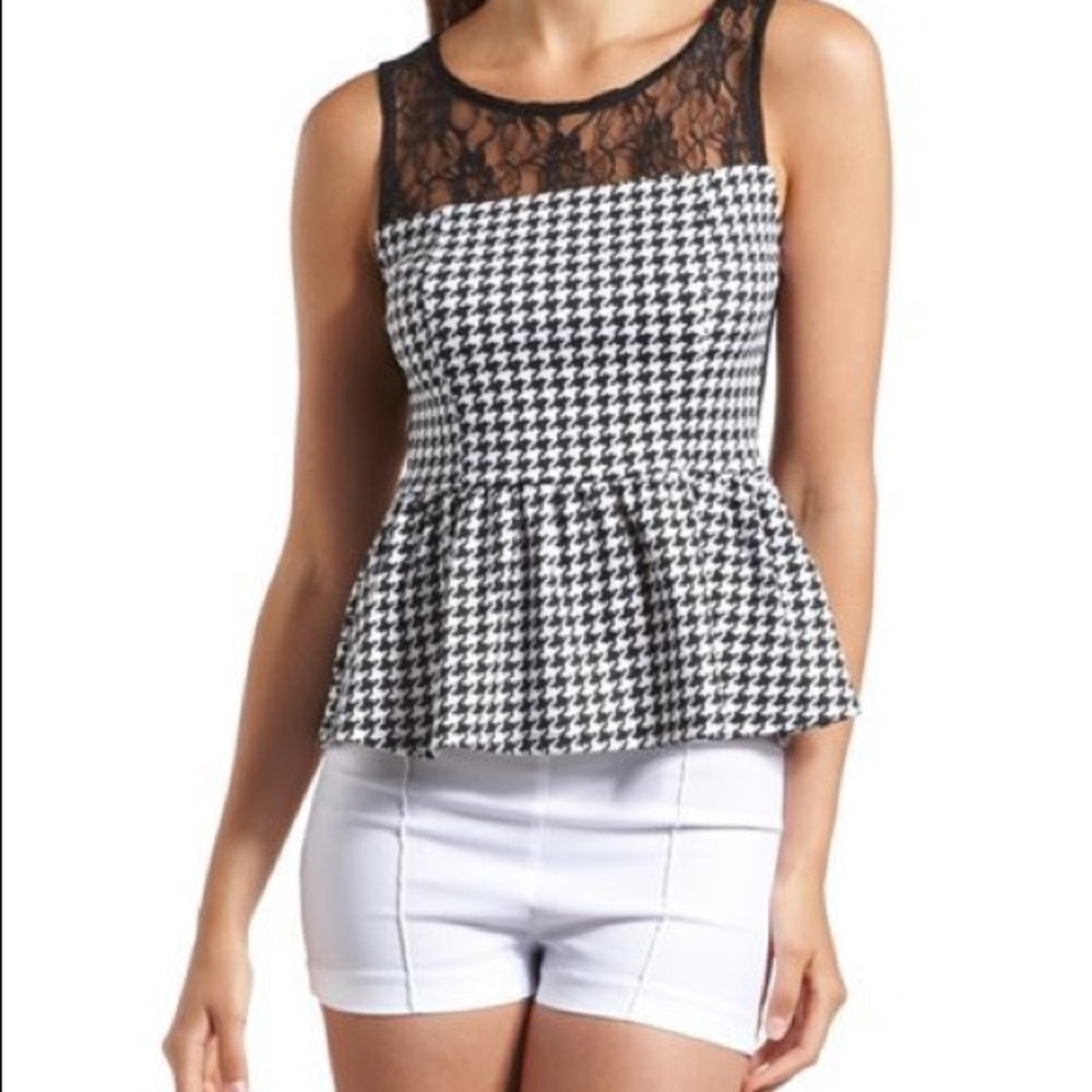 Lace Houndstooth Peplum Top